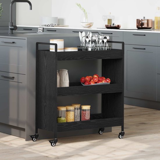 vidaXL - Keuken - Trolley - Zwart - Eiken - 70 - x - 30 - x - 82 - cm - Bewerkt - hout — afbeelding 2