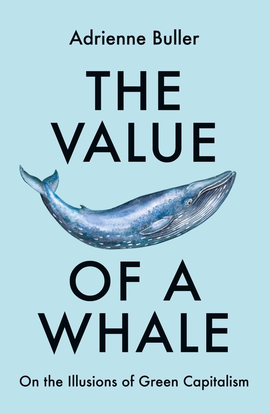 Boekomslag 'The Value of a Whale' met blauwe vinvisillustratie en tekst in het zwart.