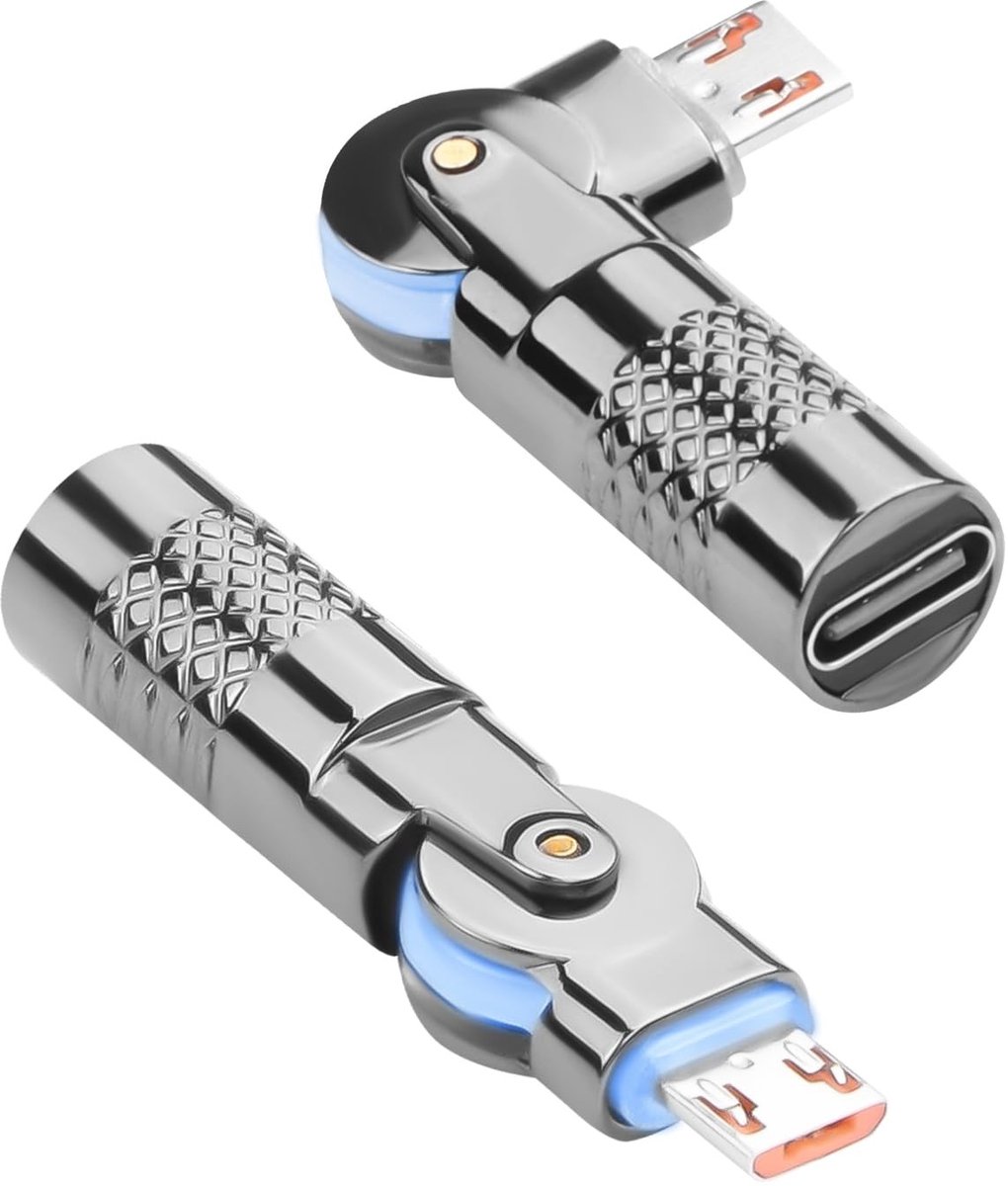QIANRENON USB C naar Micro USB Rotating Adapter 5V 3A - 2 Stuks met LED Licht