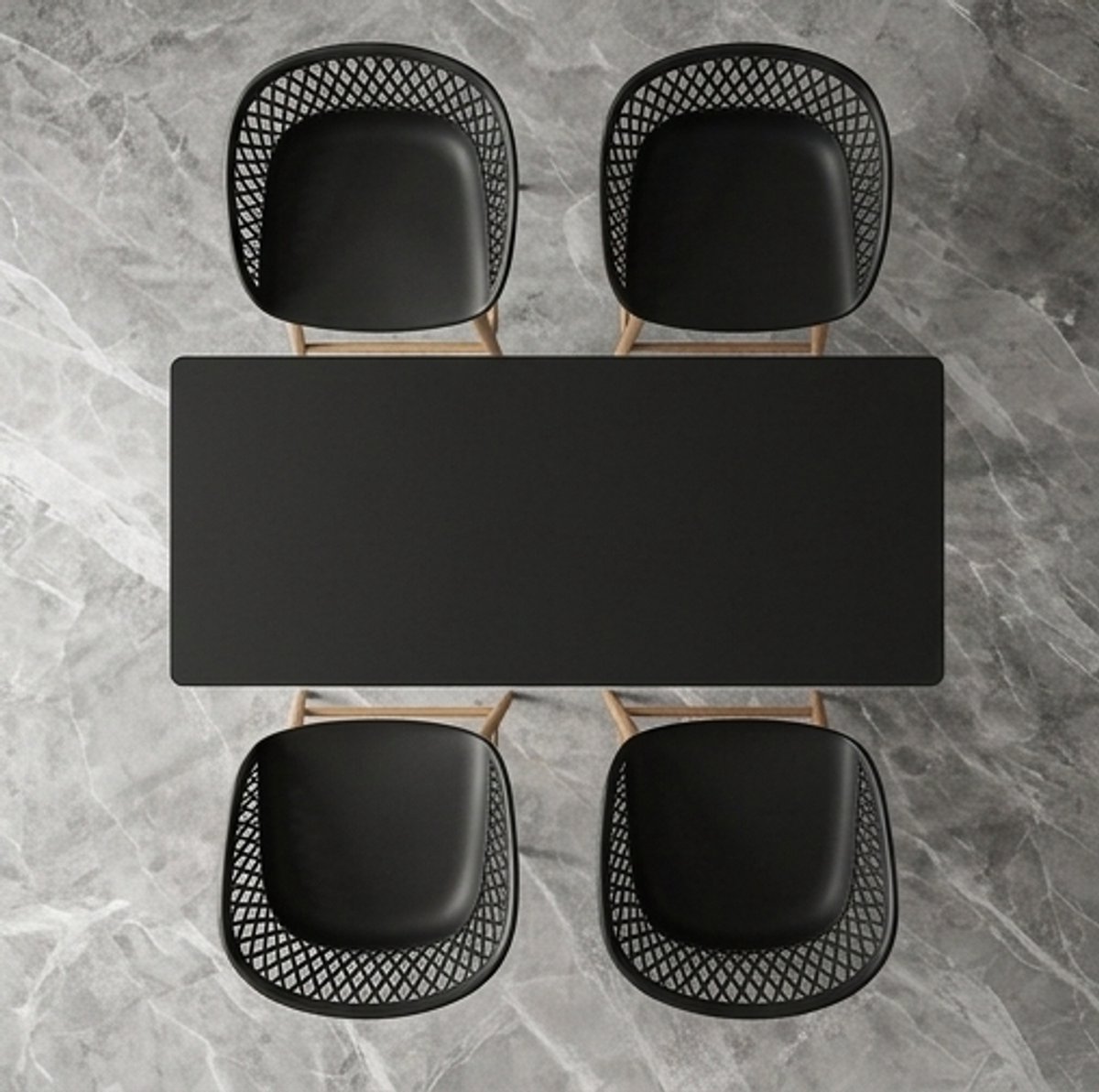 5-delige Industriële Bartafel Set met 4 Barkrukken – Ruimtebesparende Barset – MDF Tafelblad & Metaal Frame – Modern Keuken, Woonkamer & Horeca Meubel – Zwart | Ganeey