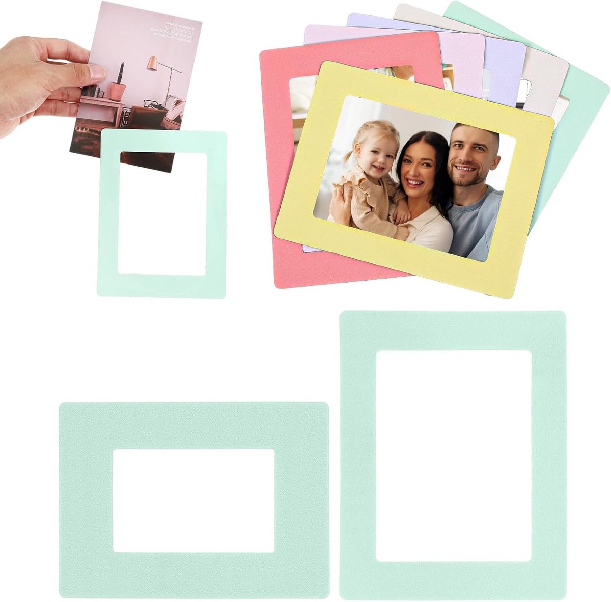 Kleurrijke magnetische fotolijsten set van 12 stuks voor collage en koelkastdecoratie, mini fotolijsten, DIY en veelkleurig design