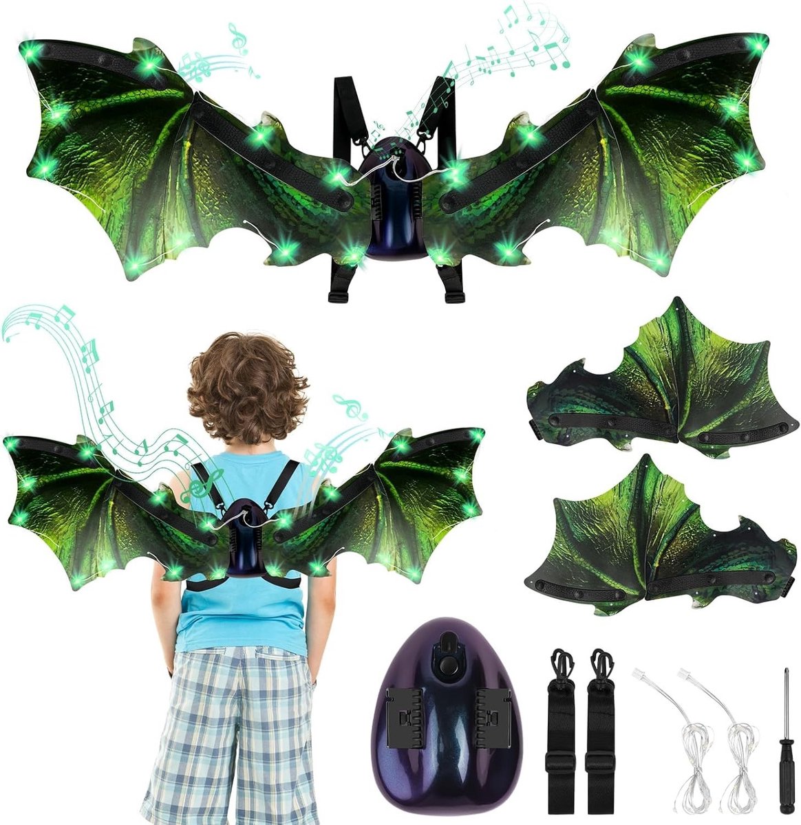 Gloeiende dinosaurusvleugels voor cosplay, LED-verlichte accessoires voor jongens, perfect voor Halloween en verkleedpartijen