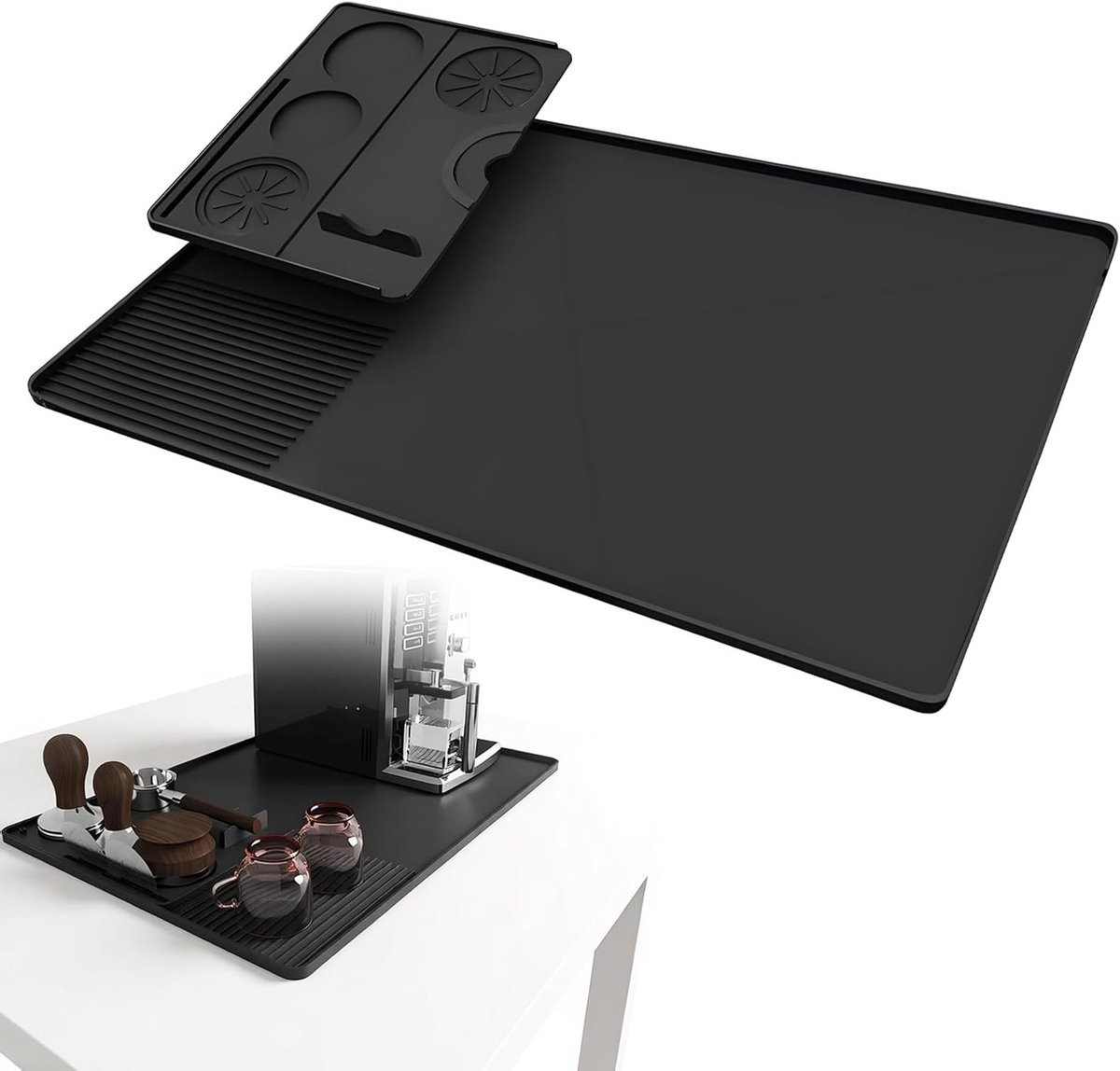 Koffiezetapparaat met Afneembare Tampmat 40 x 60 cm - Accessoires voor Koffieliefhebbers, Zwart Silicoon en Curved Edge Design