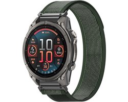 Strap-it Premium Nylon 'Trail' loop bandje geschikt voor Garmin Fenix 9 (Pro) 47mm - Fenix 8 (Pro-E-47mm) - Fenix 7 (Solar-Pro) - 6 (Solar-Pro) - Fenix 5 (Plus) / Forerunner 970 - 965 - 955 - 945 - 935 - 745 / Quatix 8 - 7 - 6 - 5 - Legergroen
