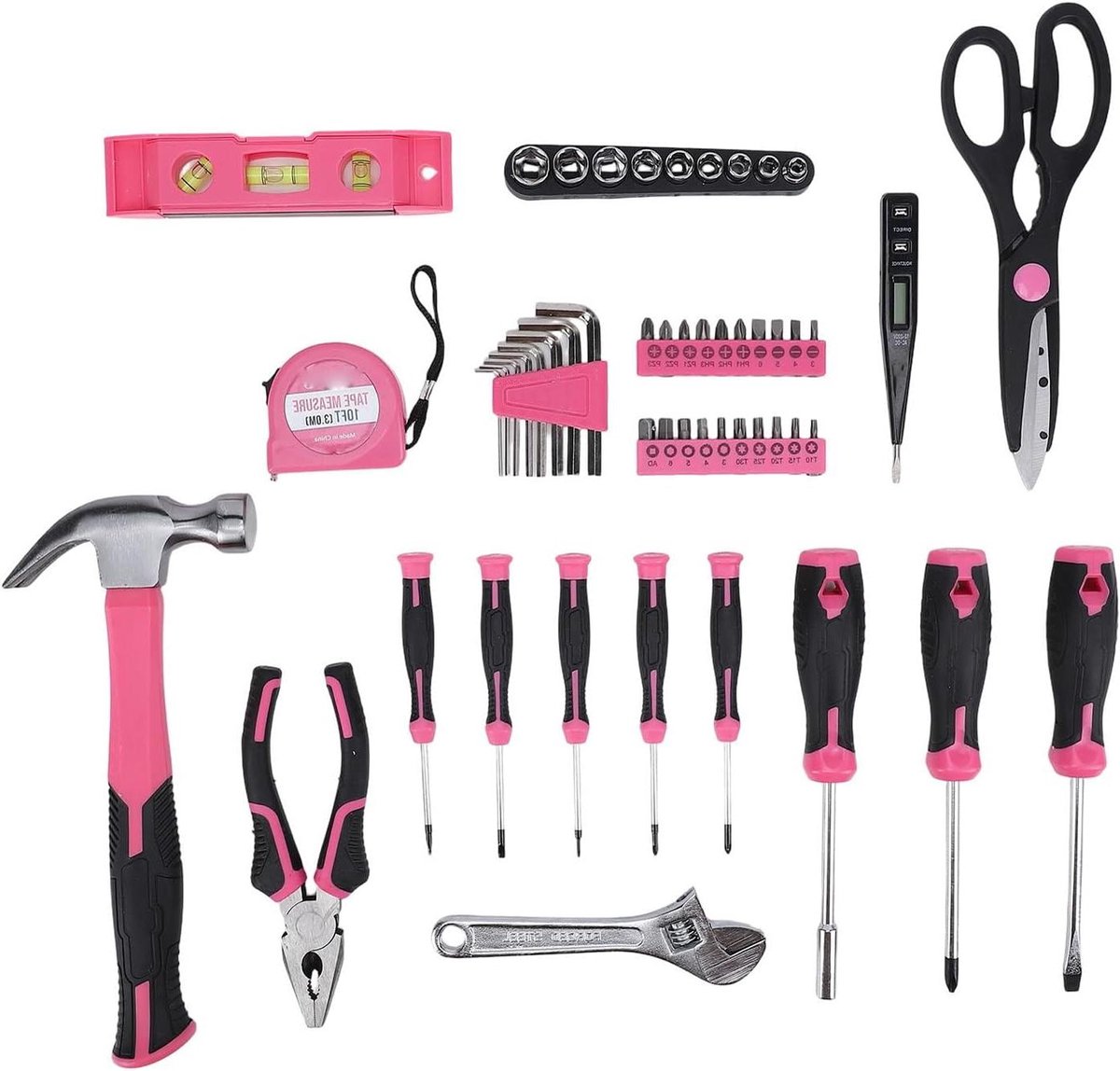 Gereedschapset 58-delig - Handgereedschap set - Meubelmontage en reparaties - Ergonomische antislip handgrepen - Opvouwbare opbergdoos - Grijs