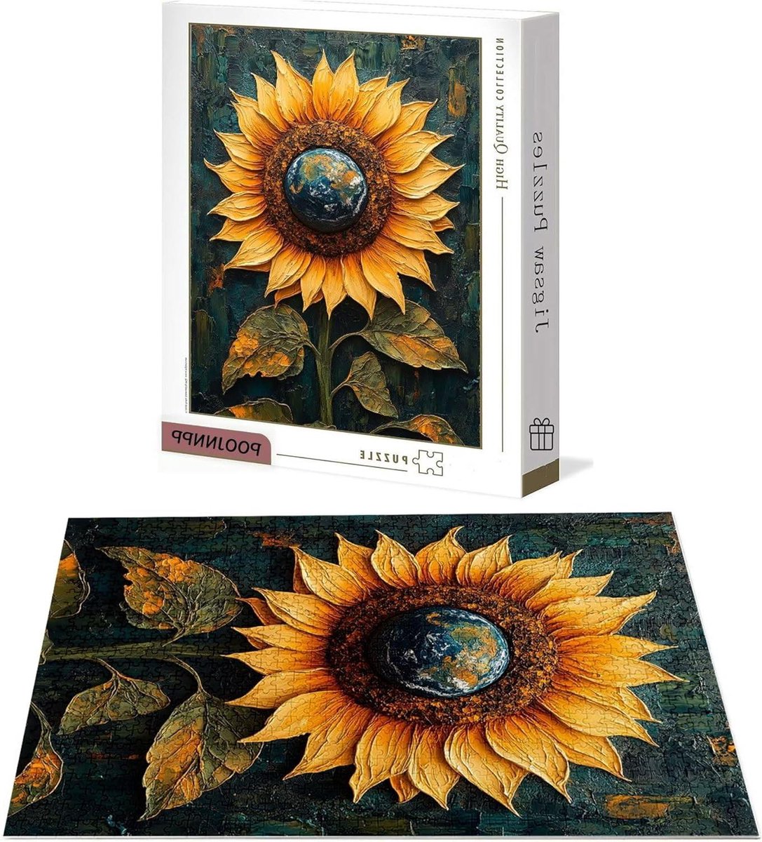 Houten Puzzel - Legpuzzel Volwassenen - Ontspanning Thuis - Genummerde Secties - 1500 Stukjes - Zonnebloem