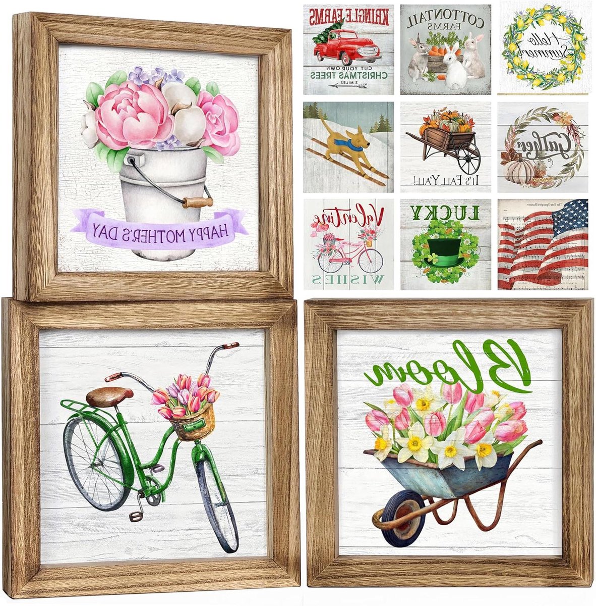 Wanddecoratie set - Verwisselbare uitspraken - Huis aankleden - Omkeerbare seizoenskaarten - 17.8 x 17.8 cm - Beige