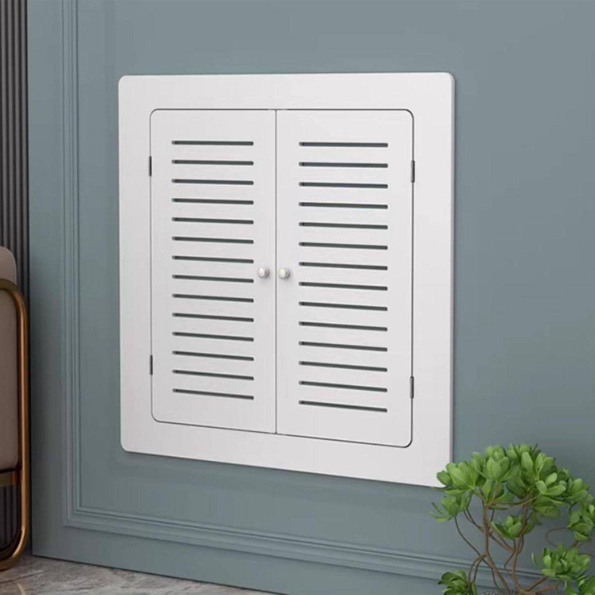 Ventilatierooster Deur - Louvered Roost - Ruimte Decoratie - Dubbele Houten Deuren - 70 x 60 cm - Houtkleurig