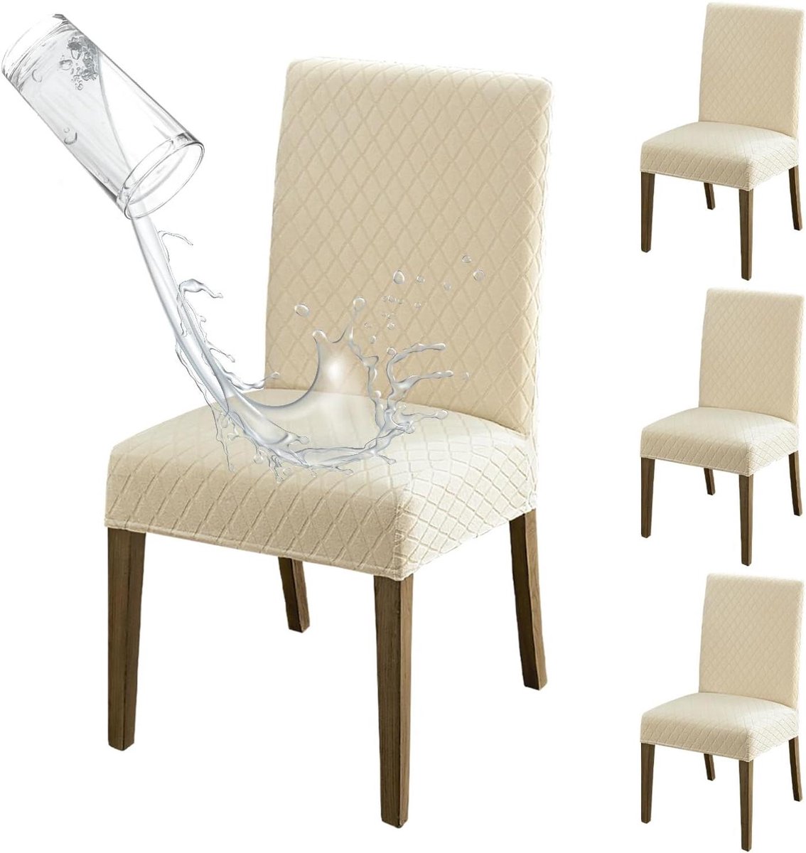 Stoelhoezen - Meubelbeschermers - Eetkamer Decoratie - 100% Waterdicht - Set van 6 - Beige