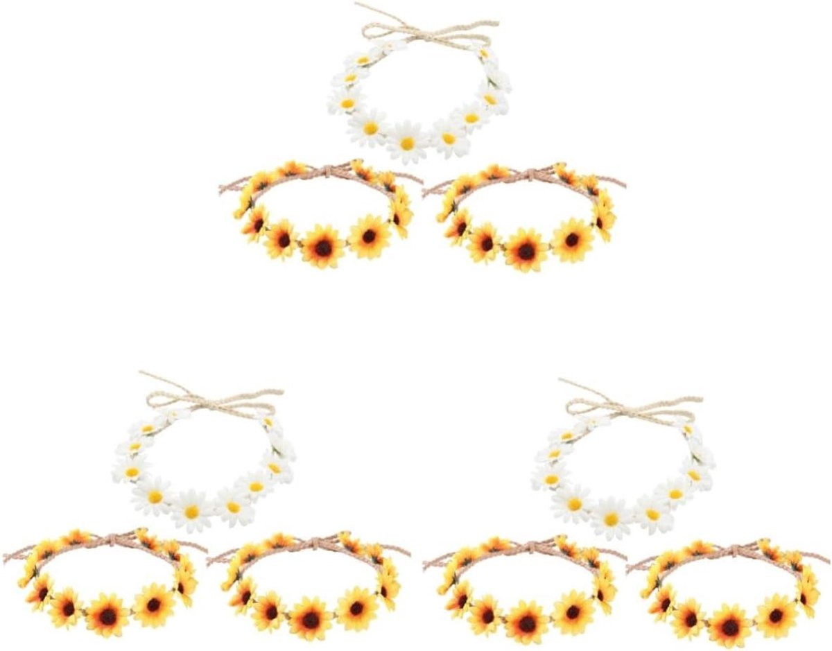 Bloemen Hoofdtooi - Haar Krans - Feestelijk Dragen - Delicaat Bloem Design - 9 Stuks - Wit Geel