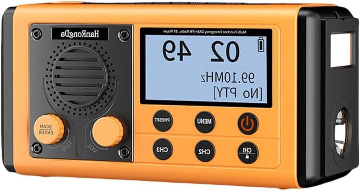 Noodradio - Draagbare Radio - Veiligheid En Noodgevallen - Zonne- En Slinger Opladen - 10000mAh - Oranje