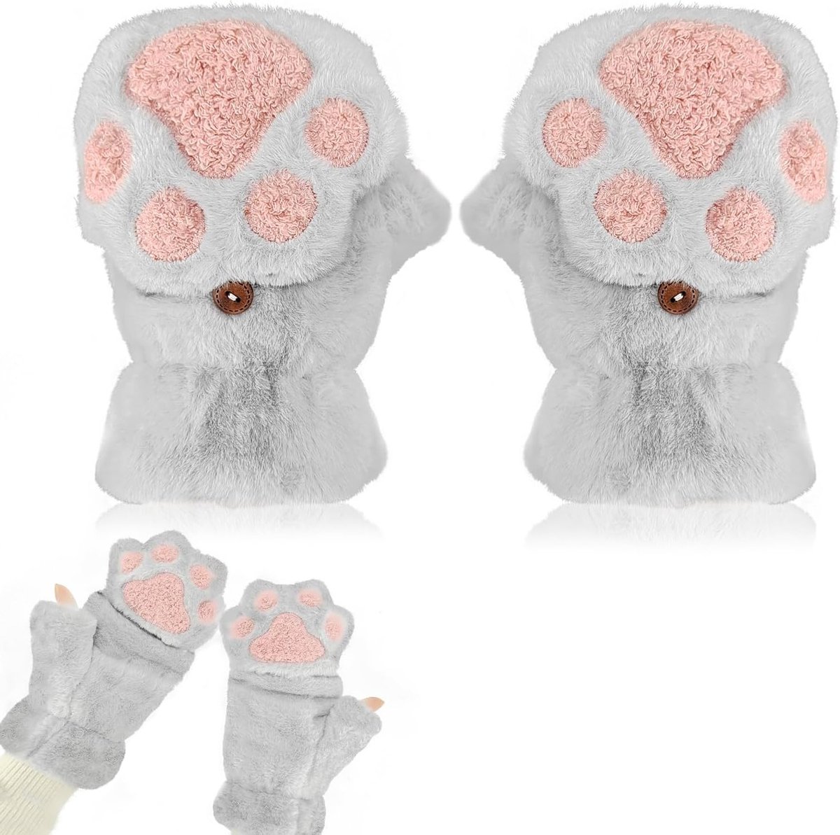 Pluche Vingerloze Handschoenen voor Dames en Meisjes - Schattige Half Vinger Winterhandschoenen voor Kat Cosplay en Warmte