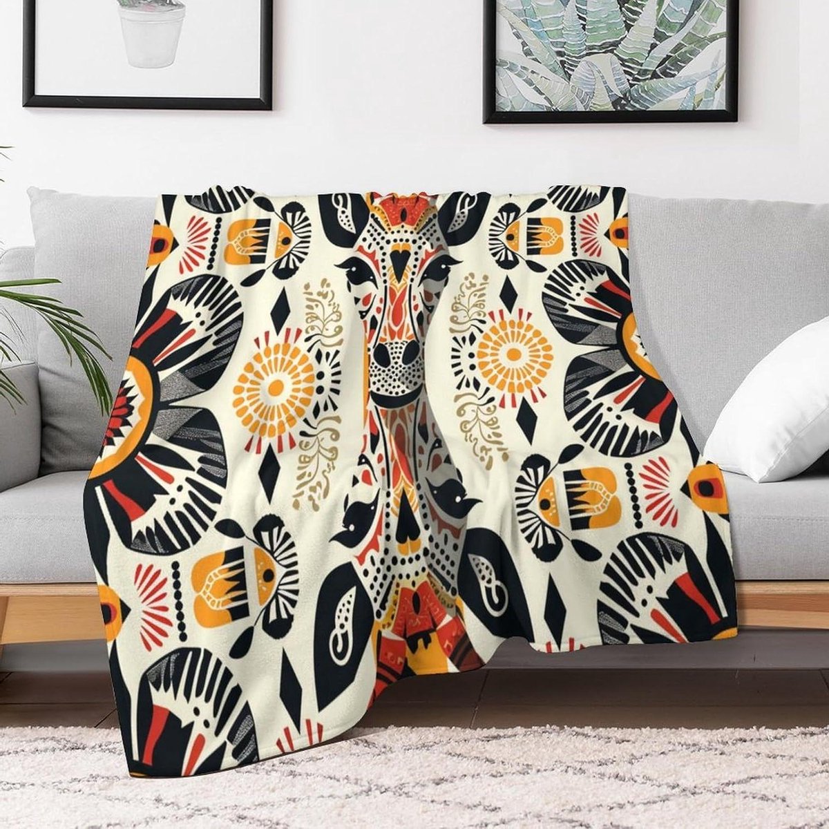 Fleece Deken - Zachte Plaid - Comfortabel Ontspannen - Anti-Pill Materiaal - 178 x 203 cm - Afrikaans Dierenpatroon