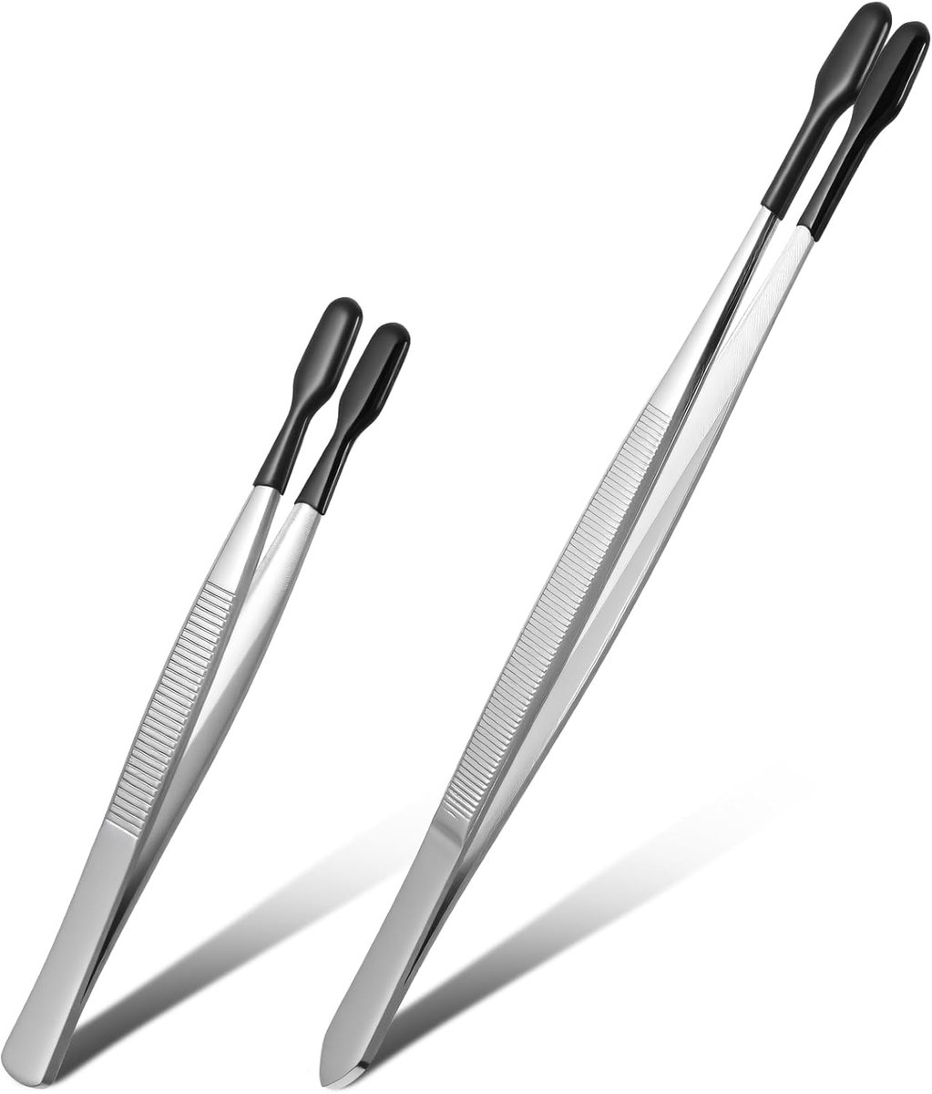 2 Pcs Rubber Getipte Pincet - Siliconen Gecoat Zachte Pincet Contact Voor Zachte Contacten - Niet Marring Platte Tip Hobby Craft Gereedschap Sieraden Munt Stempel Tang Voor Postzegels Munten Ambachten