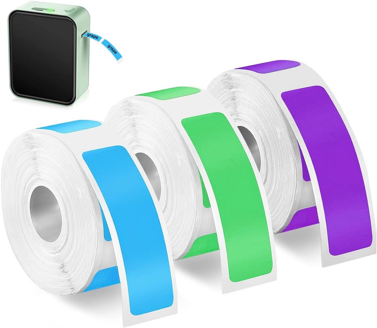 3 Rollen Thermo-Etikettenband - 12x40 mm Zelfklevende Etikettenband - Thermische Printeretikettenbanden - Etikettenprinterrollen Kleurrijk - Compatibel met P12/P15 (Groen/Paars/Blauw)