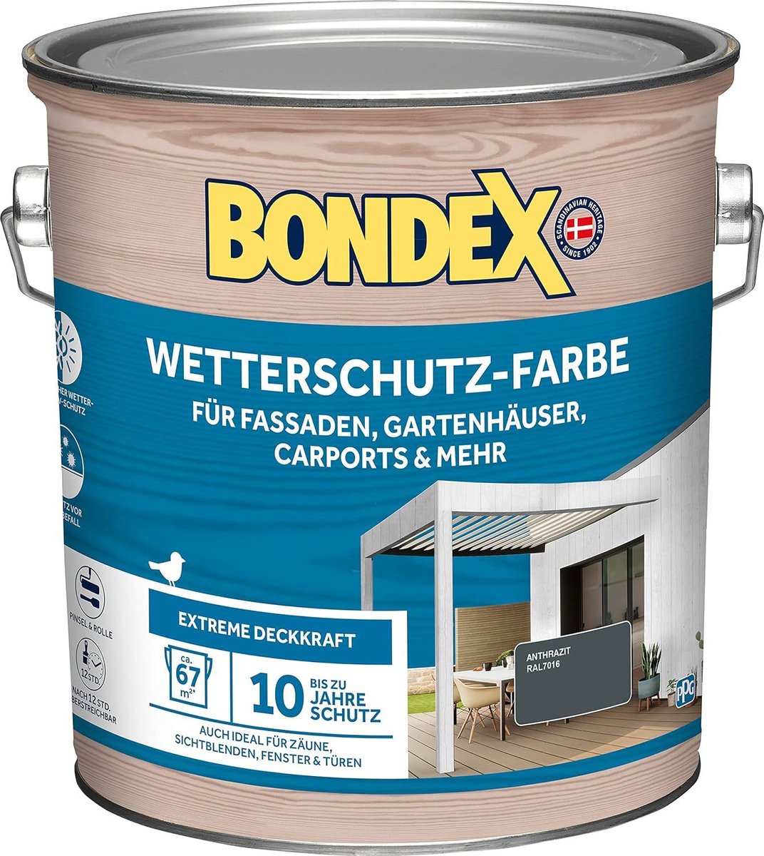 Bondex Weerbestendige Verf Antraciet 7,5 L voor 68 m² | Houtverf met extreem dekkend vermogen | Uitstekende weerbestendigheid | Satijnen afwerking | Weerbestendige verf met tot wel 10 jaar bescherming tegen weersinvloeden