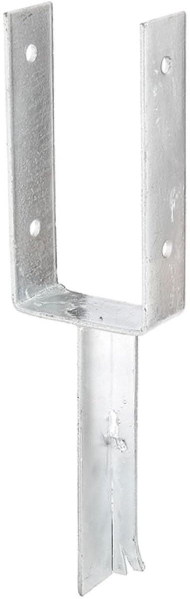 U-vormige paalsteun met betonanker van T-profiel, vrije breedte 101 mm, totale lengte 400 mm, thermisch verzinkt staal, CE-markering, paalsteun voor inbedding in beton, U-profiel staal, grondanker