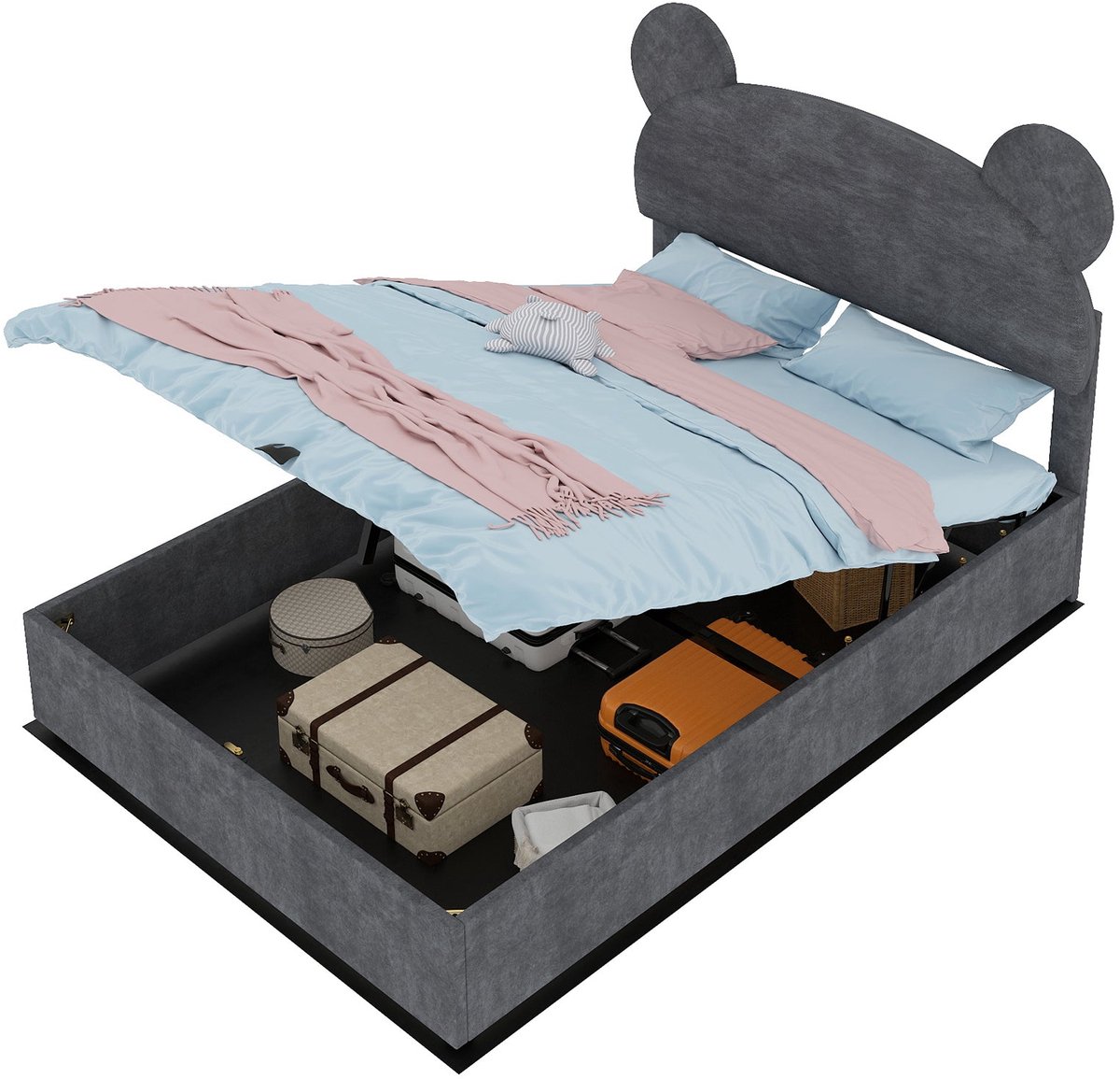 Merax Gestoffeerd Bed 140x200 cm - Bed met Opbergruimte - Gasveer - Houten Lattenbodem - Grijs
