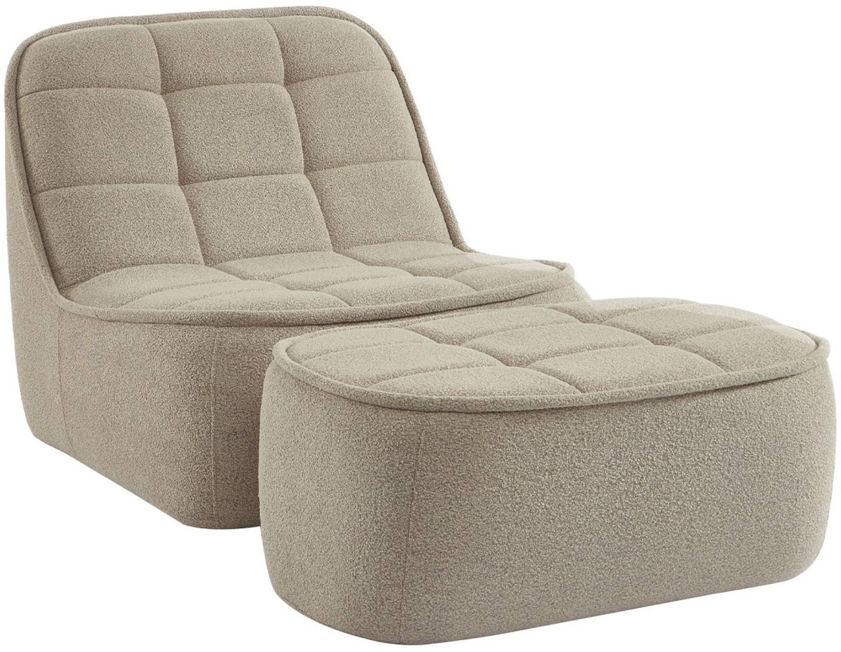sweeek Fauteuil bouclé stof 1 zitplaats + voetenbank, verschillende kleuren l 93 x b 104 x h 85cm - boni beige