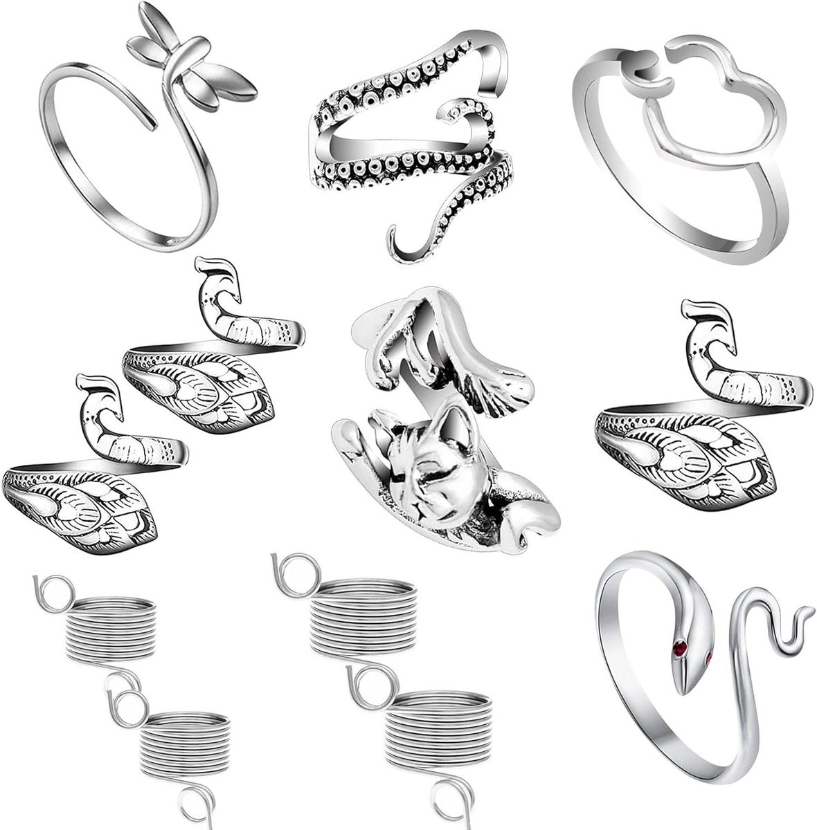 Breiring Set - Garen Gids - Haken Breien - Verstelbare Vingerhouders - 12 Stuks - Zilverkleurig