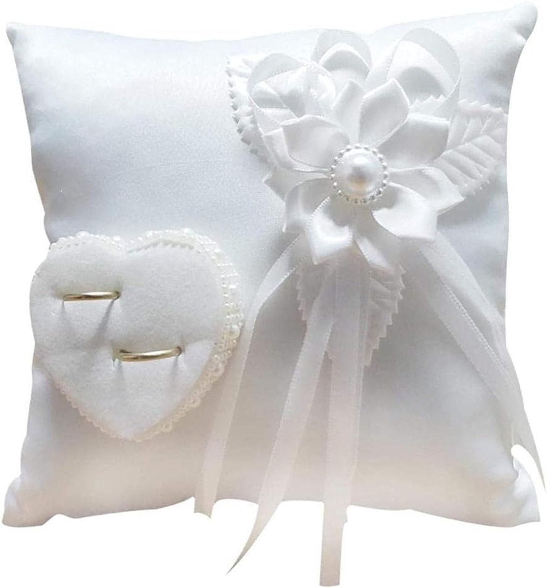 Hartvormig Kussen voor Trouwringen, Decoratief Ringkussen voor Binnen en Buiten, Perfect voor Strandbruiloften, 20 cm × 20 cm, Bruiloft Decoratie, Huwelijksaccessoires, Romantische Sfeer