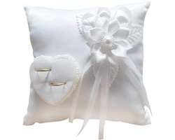Hartvormig Kussen voor Trouwringen, Decoratief Ringkussen voor Binnen en Buiten, Perfect voor Strandbruiloften, 20 cm × 20 cm, Bruiloft Decoratie, Huwelijksaccessoires, Romantische Sfeer
