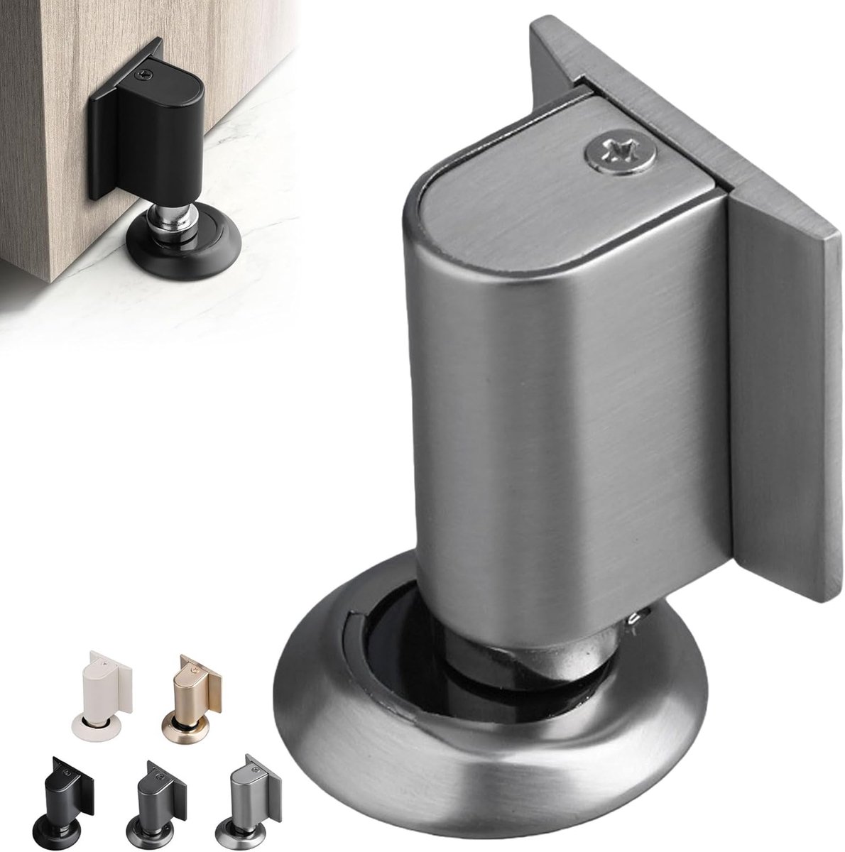 Magnetische deurstopper met schroeven en lijm, zeer sterke, robuuste magnetische deurstopper met wigvormige onderbeugel om de deur open te houden (grijs).