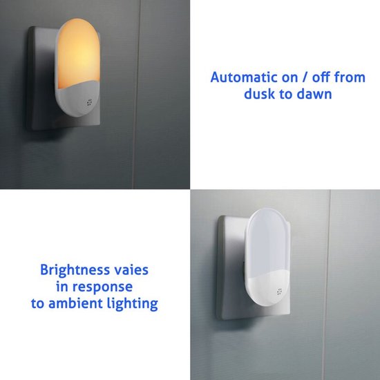 2 stuks LED-sensorlampen - nachtlampje - slaaplampje - nachtlampje - stekker - warm wit licht - geschikt voor kinderkamer/slaapkamer/gang/trap - Europese stekker - wit — afbeelding 4