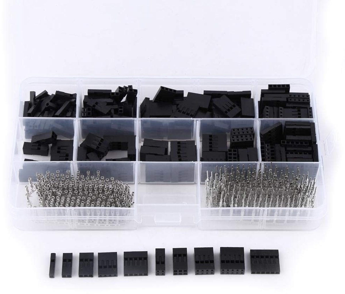 SPHProducts - 610 stuks kabel jumper pin behuizing bus kit - M/F krimppinnen - kunststof - connectoren - 2,54 mm - voor elektronica - 17,5 x 10 cm
