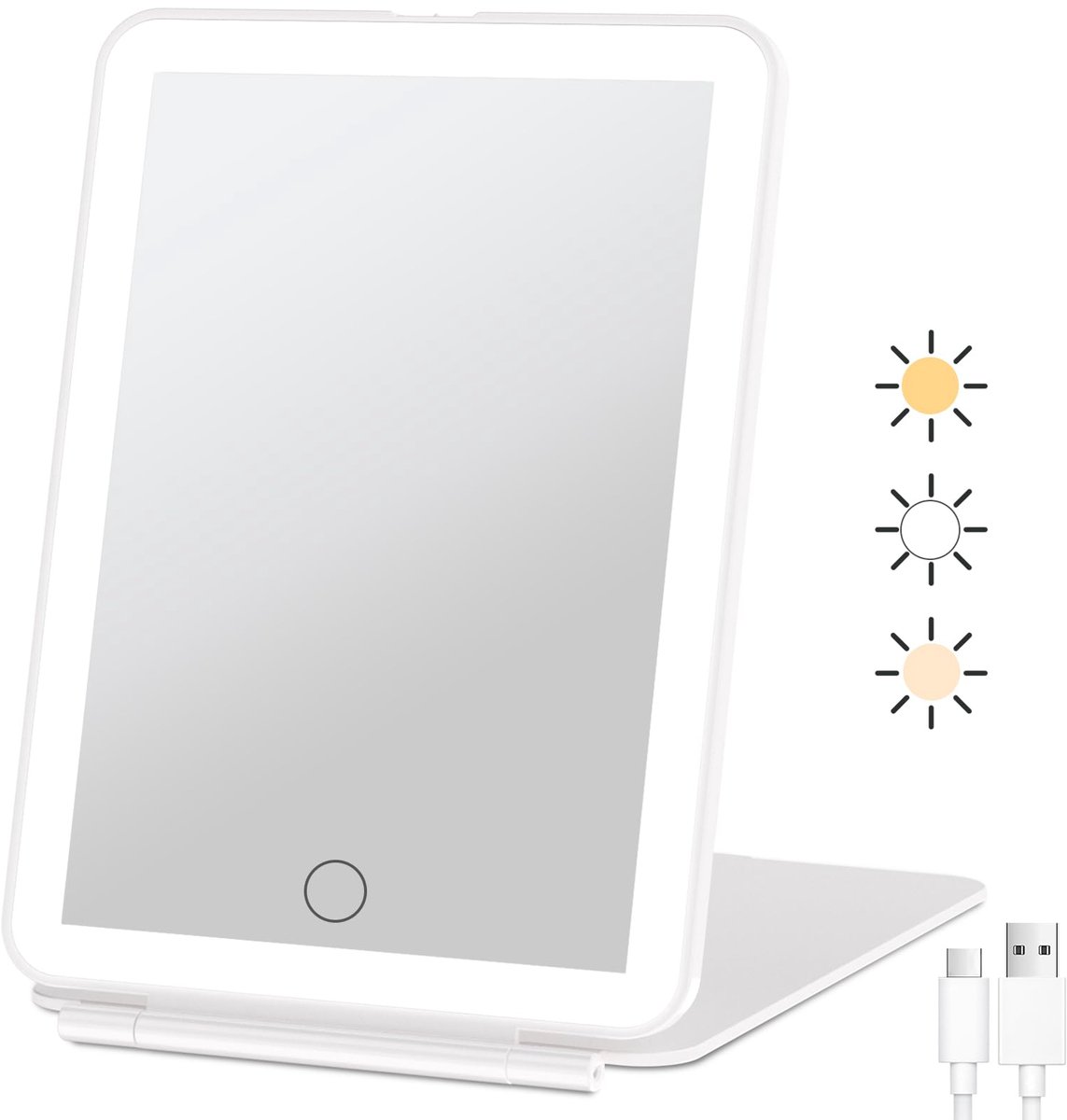carmdering - Make up Spiegel - Scheerspiegel - Reisspiegel - Klapspiegel - 72 LED’s, 3 kleurstanden - Oplaadbaar via USB, 2000 mAh - Opvouwbaar en lichtgewicht (0,26 kg) - 360° draaibaar, touchbediening