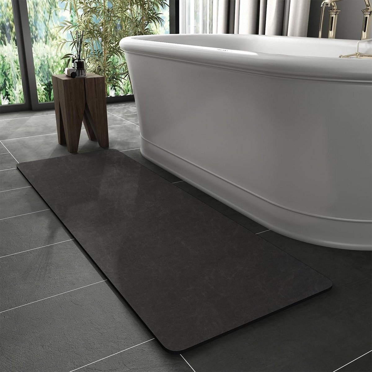 Badmat Sneldrogend - Badkamer Tapijt - Droge Voeten - Antislip Rubberen Rug - 24x70 inch - Donkergrijs