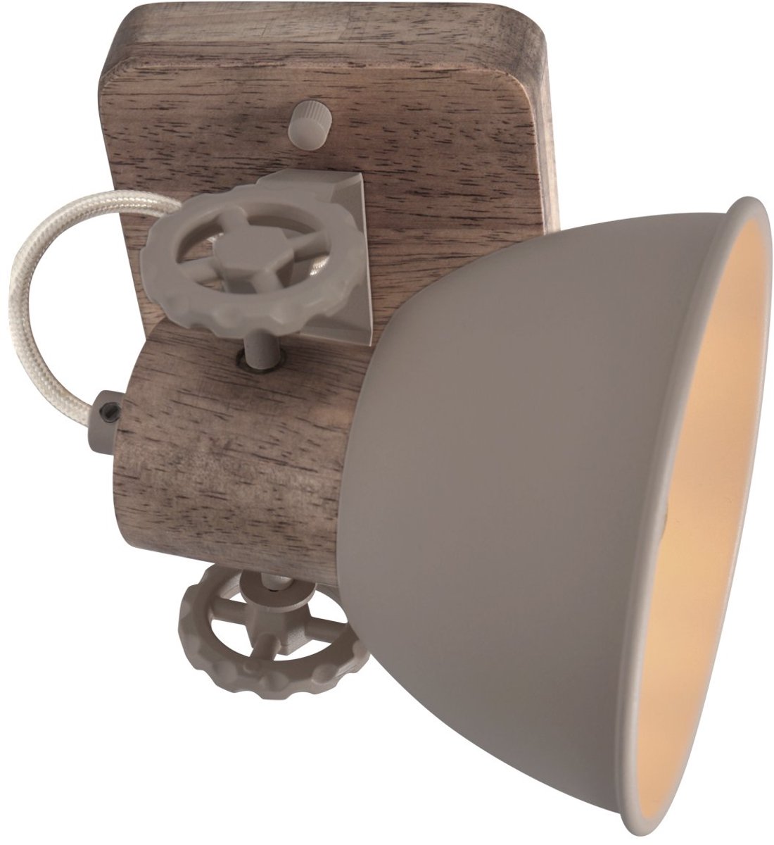 Plafondlamp Gearwood 7968TA – Draaibaar en kantelbaar met taupe metalen en houten details, geschikt voor E27 lichtbron, compact ontwerp (kapdiameter 15 cm, hoogte 19 cm) - Mexlite