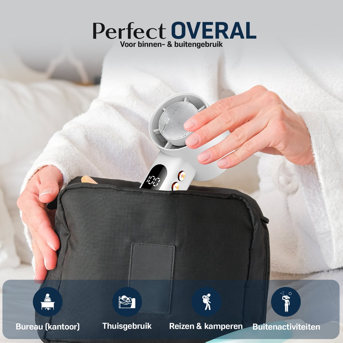 M&W® Mini Ventilator Draagbaar – Handventilator met IJs Koeling – Oplaadbaar USB (3000 mAh) – Stil & Krachtig – 3 Standen – Compacte Zakventilator voor Reizen, Festival, Kantoor & Thuis — afbeelding 3