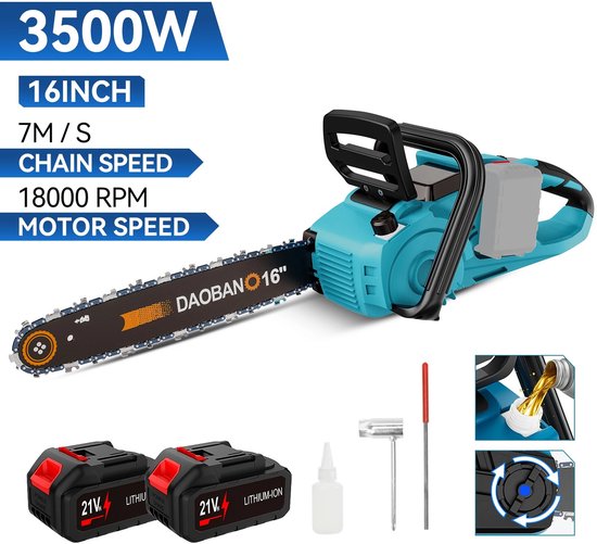 Trexxo - kettingzaag - kettingzaag accu - 16 inch borstel loze elektrische kettingzaag - automatische oliespuit - twee 21V-batterijen — afbeelding 2