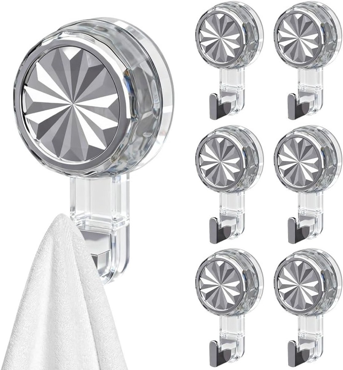 Set van 6 Zuignap Handdoekhaken zonder Boren - 5 kg Draagcapaciteit voor Badkamer, Keuken en Kamperen