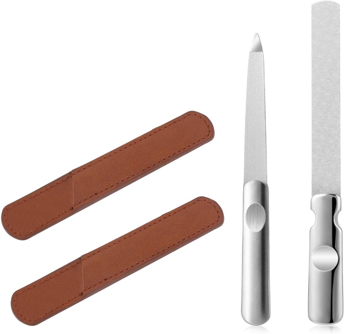 Dubbelzijdige RVS Vijl Set van 2 met Leren Etui - Antislip Handvat voor Manicure en Pedicure Thuis of in de Salon