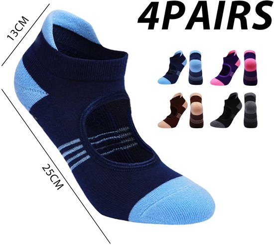 Dailygoods - Antislip Yogasokken Dames - Comfortabele Grip - 4 Paar - Zwart Bruin Blauw Paars - Ideaal voor Dans en Yoga - Maat 35-40 EU van Dailygoods — afbeelding 2
