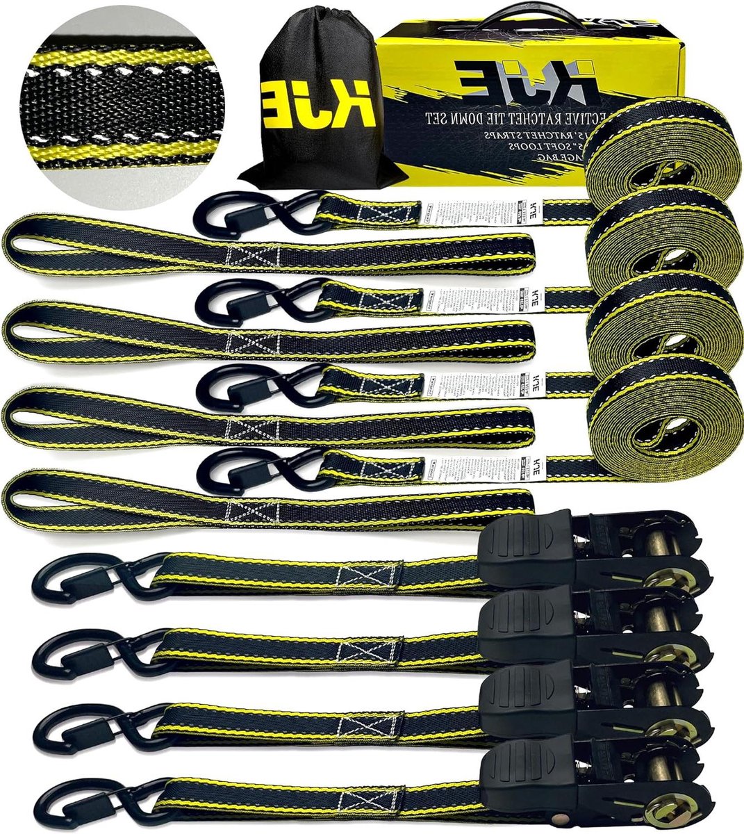 Ratelbandjes Set - Spanbanden Koffer - Vastzetten Motorbagage - Met Zachte Lus - 4 Stuks 4.5 Meter - Rood