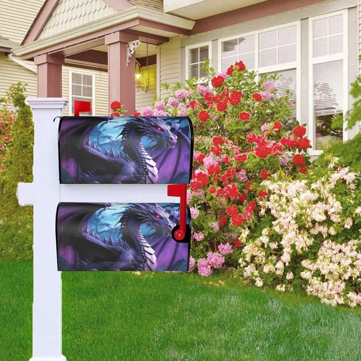 Brievenbus Cover - Postvak Decoratie - Tuin Aankleden - Magnetische Bevestiging - 53 x 46 cm - Paars Draak