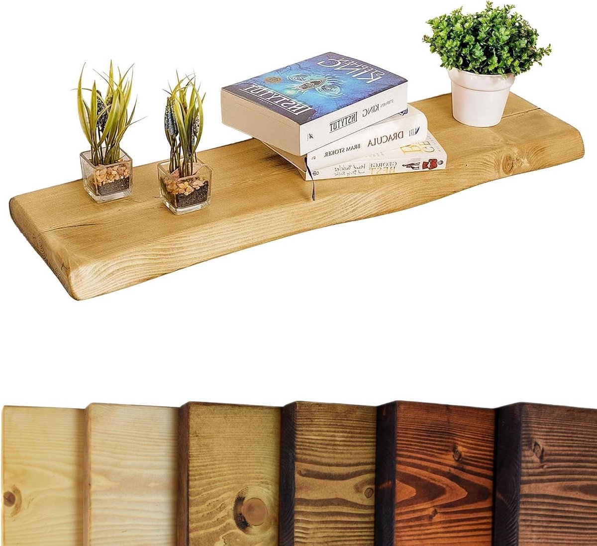 Zwevende Plank - Waney Live Edge - Decoratie Presenteren - Massief Hout - 140cm - Antiek Grenen
