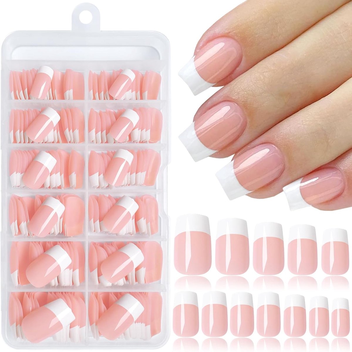 240pcs korte vierkante Franse tip druknagels - volledige dekking - herbruikbaar