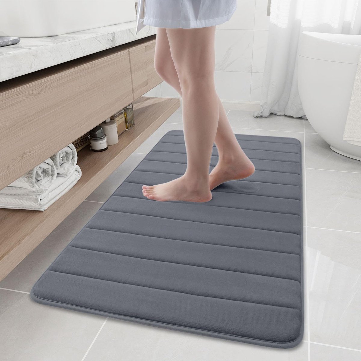 Olanly Badmat - Memory Foam Badmat - Super Absorberende Badmat - Douchemat - TPR Antislipmat - 61x120 cm - Grijs