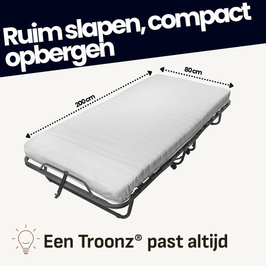 Lit pliant Troonz® Verona 80x200 cm - Lit pliant avec Matras - Lit pliant une place - Lit d'appoint - Avec housse de protection