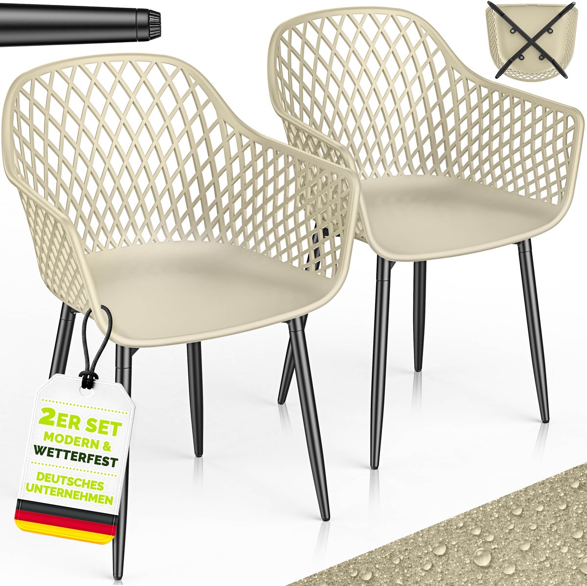 tillvex® Tuinstoel 2-delige set weerbestendig met armleuning | Buitenstoelen belastbaar tot 120 kg | Tuinstoelen UV-bestendig | Terrasstoel tuinmeubelen terras balkon buiten tuin