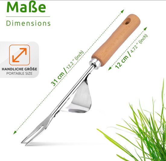 Roestvrijstalen Onkruidsteker - Met Houten Handvat - Handmatig Onkruid Wieden - 31.2x4.8cm - 1stuk van Merkloos	 — afbeelding 5