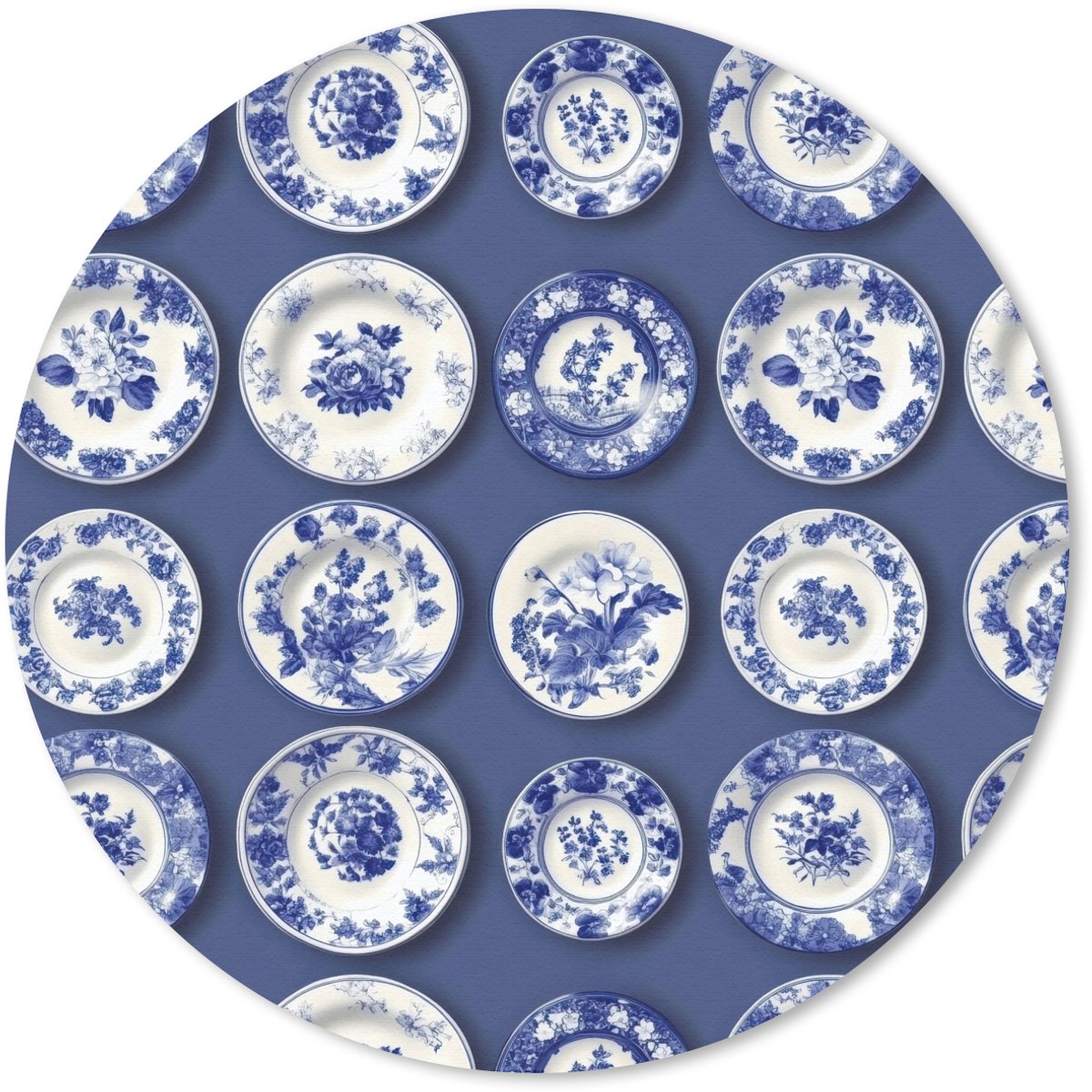 Muismat rond 20x20 cm - Mousepad Borden - Floraal - Blauw - Ronde muismatten