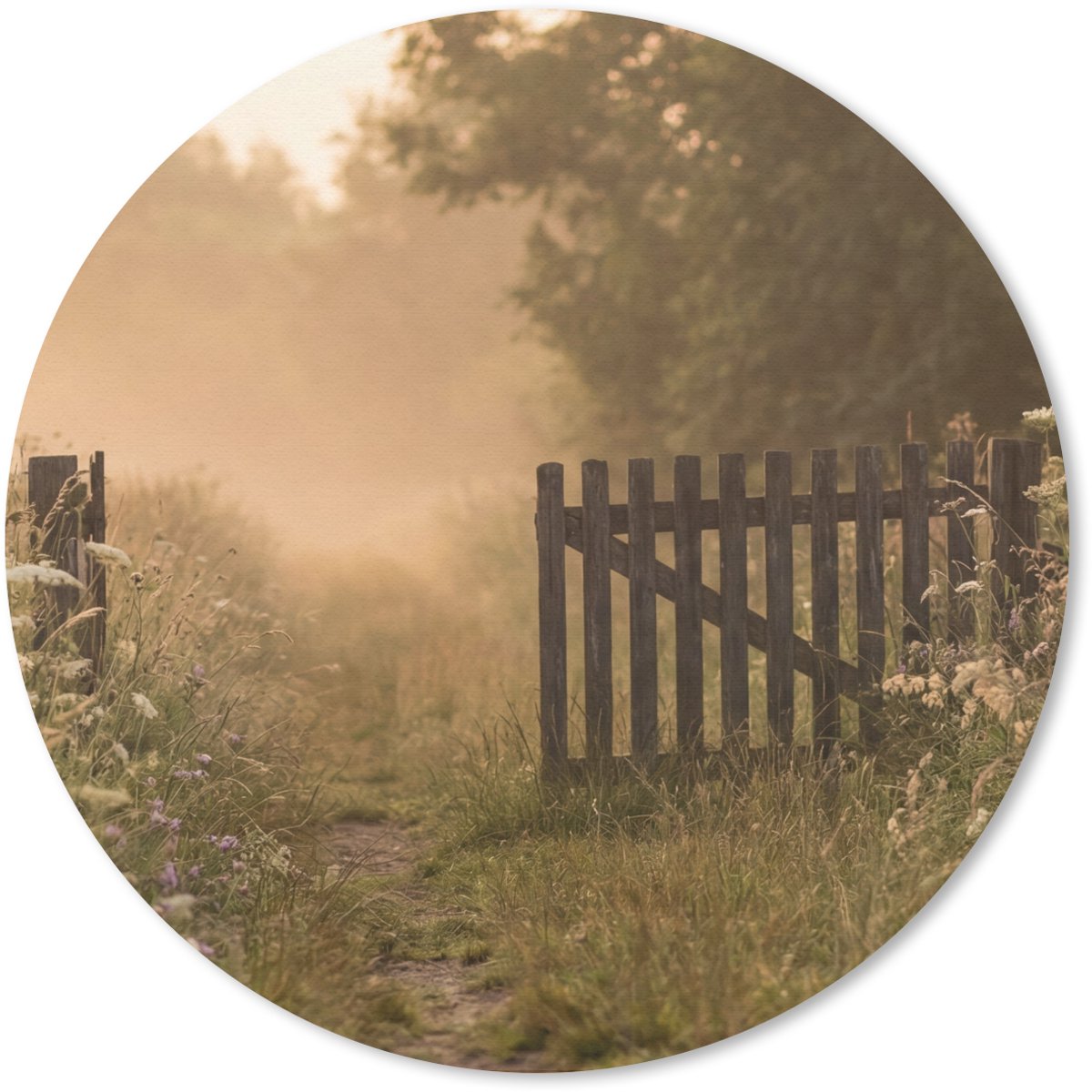 Muismat rond 50x50 cm - Mousepad Hek - Natuur - Mist - Veld - Ronde muismatten