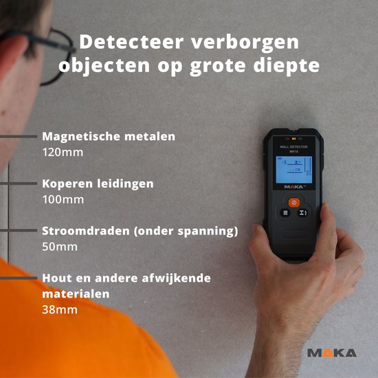 MAKA Digitale Leidingzoeker - Koper, Metaal & Hout detectie tot 120mm - Leidingdetector