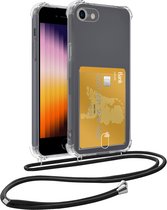 Coque adaptée pour iPhone 8 avec cordon de téléphone et porte-cartes en Siliconen – Coque adaptée pour iPhone 8 avec porte-cartes résistante aux chocs – Transparente