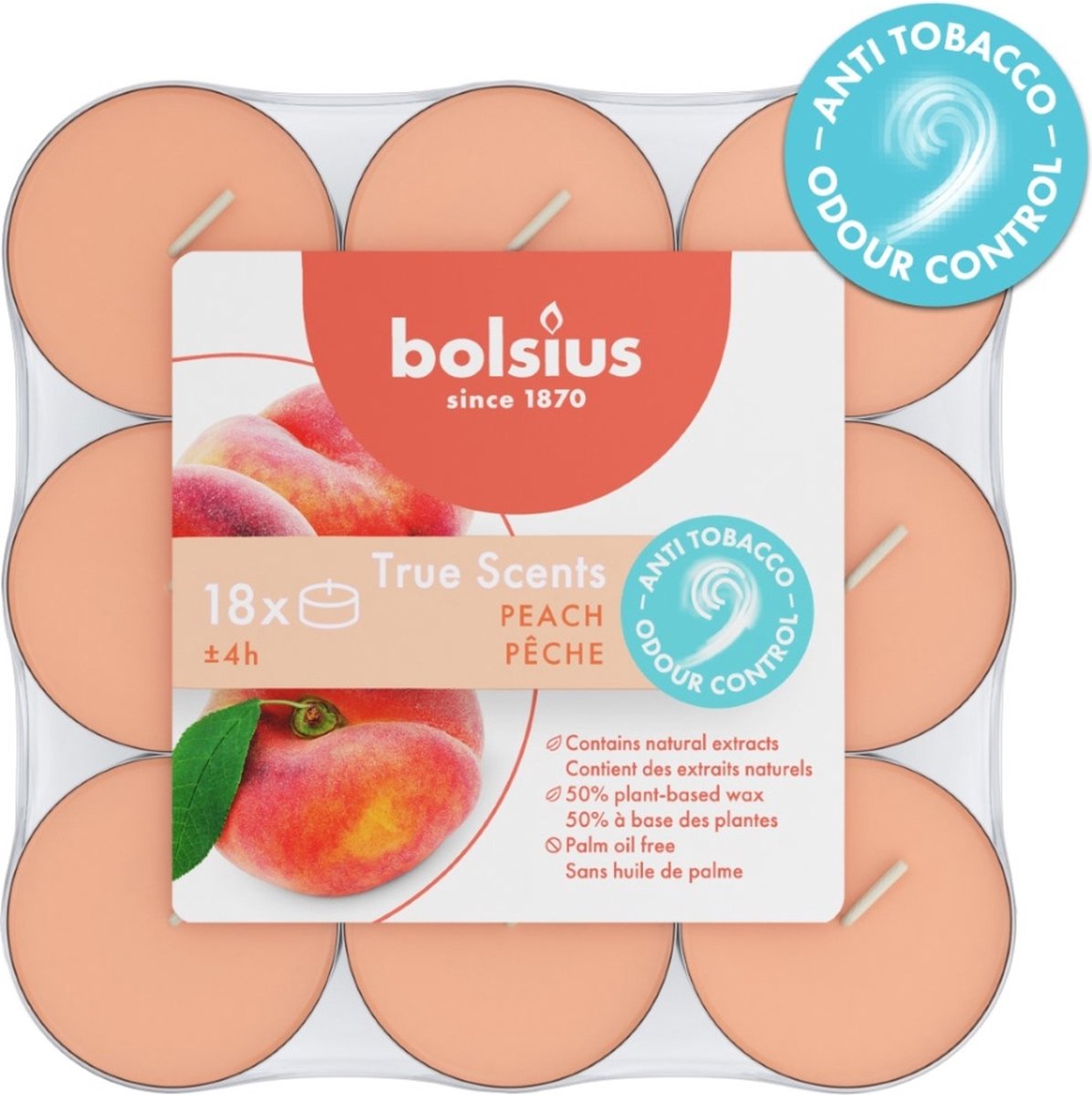 Bolsius Geurtheelichten 4uur True Scents Peach verpakt per 18 stuks
